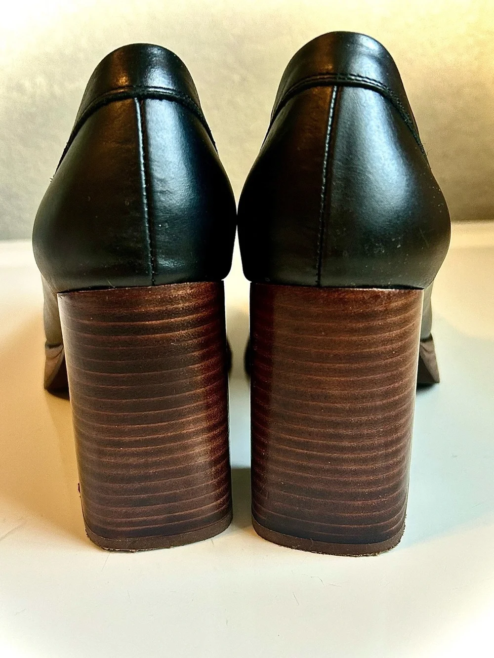 ALOHAS Busy Leather High Block Heel Penny Loafer Black 9